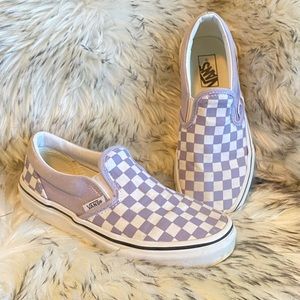 Girls size 2 checkered Vans slides purple and white